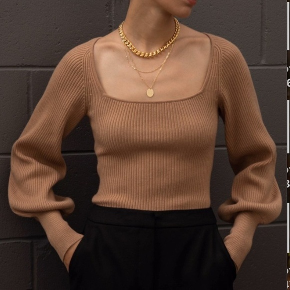 OAK + FORT Sweaters - 🤎 OAK + FORT Square Neck Sweater • Balloon Sleeves • XS